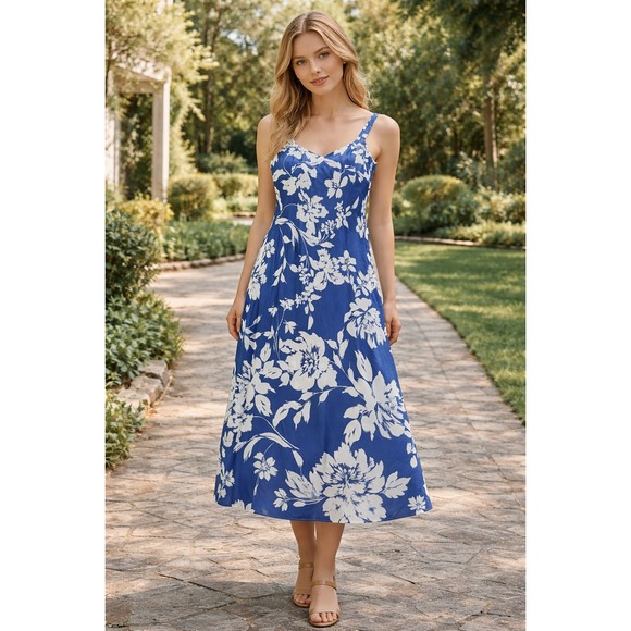 Madewell Floral Midi Dress Women 14 Blue White NWT Cotton Cottagecore Feminine Madewell Floral Midi Dress Women 14 Blue White NWT Cotton Cottagecore Feminine